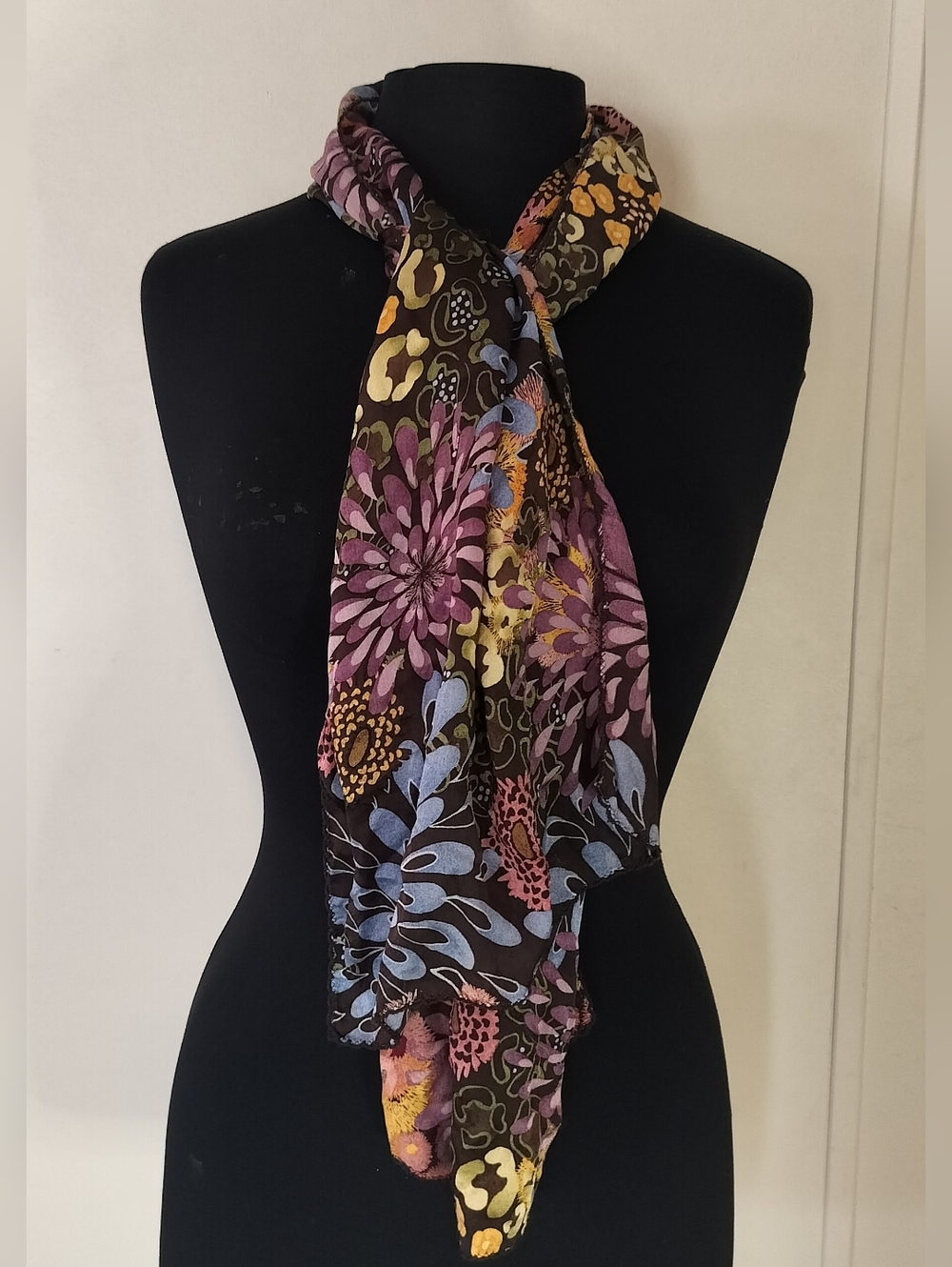 Multicolor Floral Print Women's Scarf — Purple, Blue & Yellow